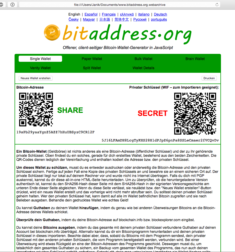 How To Paperwallet Mit Bitaddress Org Bitcoin Live De - 