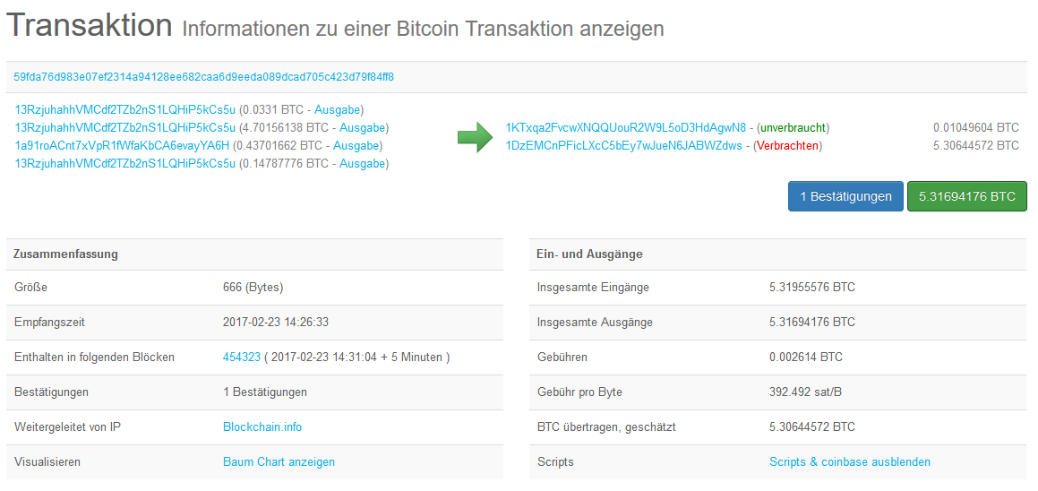 Bitcoin Transaktion - blockchain.info